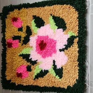 Vintage Latch Hook Rose Wall Hanging Handmade